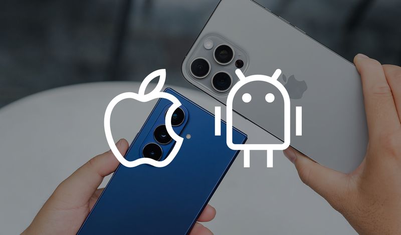 Two phones with an apple and android logo overlaped