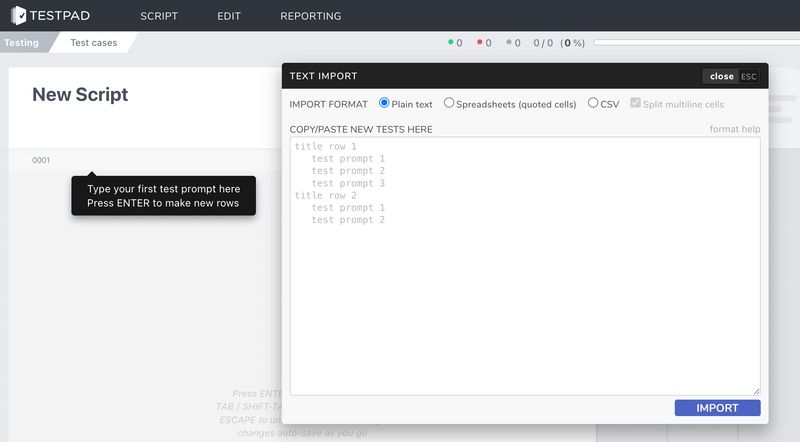 importing test scripts into testpad
