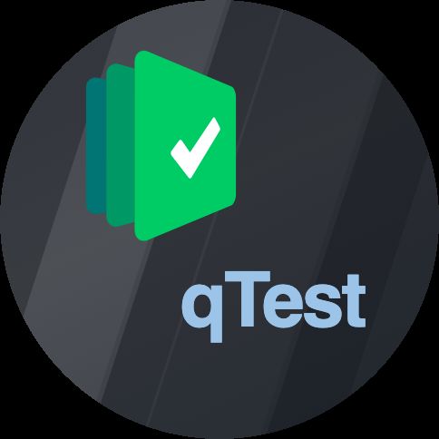 Testpad and qTest logos over a black and white photo of a QA inspector checking a clipboard