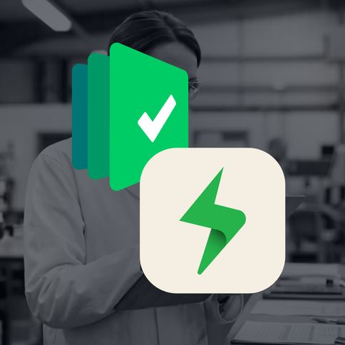 Testpad and Xray logos over a black and white photo of a QA inspector checking a clipboard on a factory floor