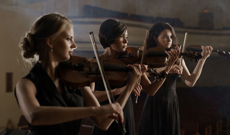 image of a woman playing an instrument.